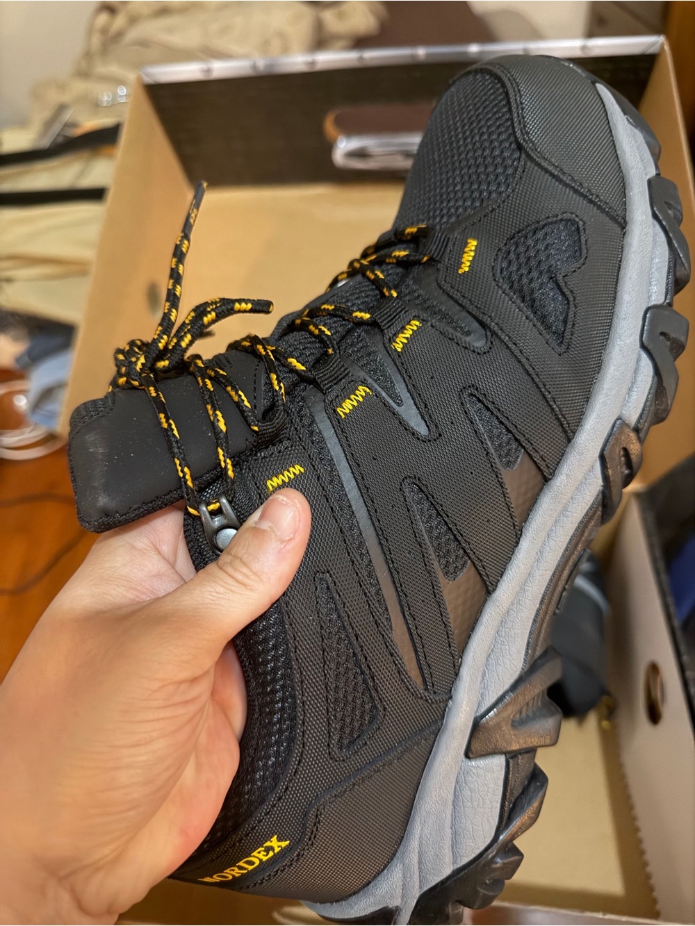 Men's Athletic Trail Shoe in Black and Yellow